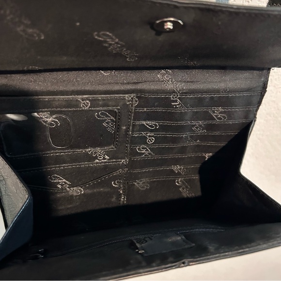 Vintage Fossil Black Leather Purse Double Fold Out Organizer Crossbody Bag Trave - Picture 11 of 15